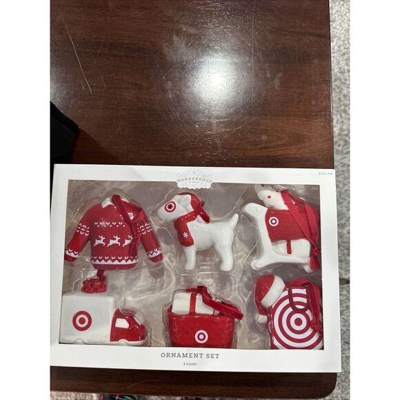 Target Exclusive Wondershop Ornament Set of 6 Bullseye Dog Cart Shopping Bag - Picture 2 of 6
